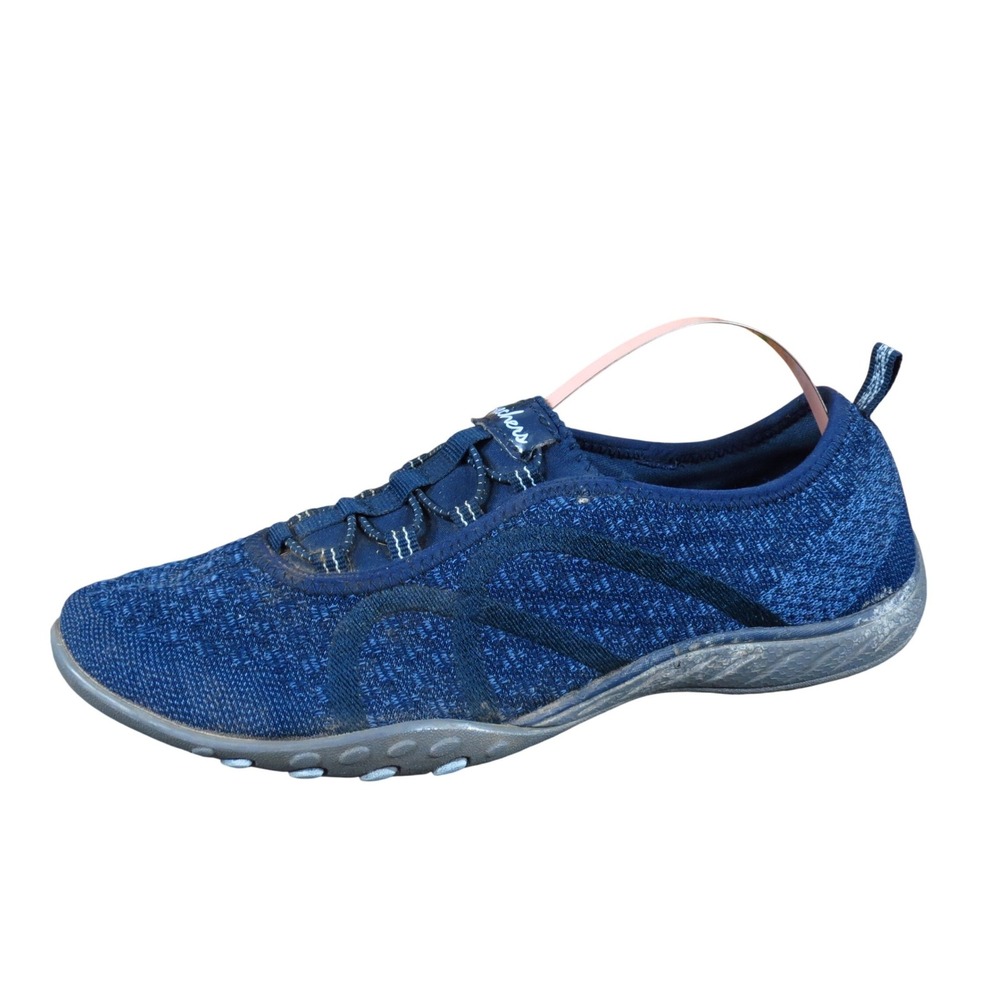 Skechers Breathe-Easy Women Walking Shoe Sneaker 8.5 Active Navy‎ Blue Textile